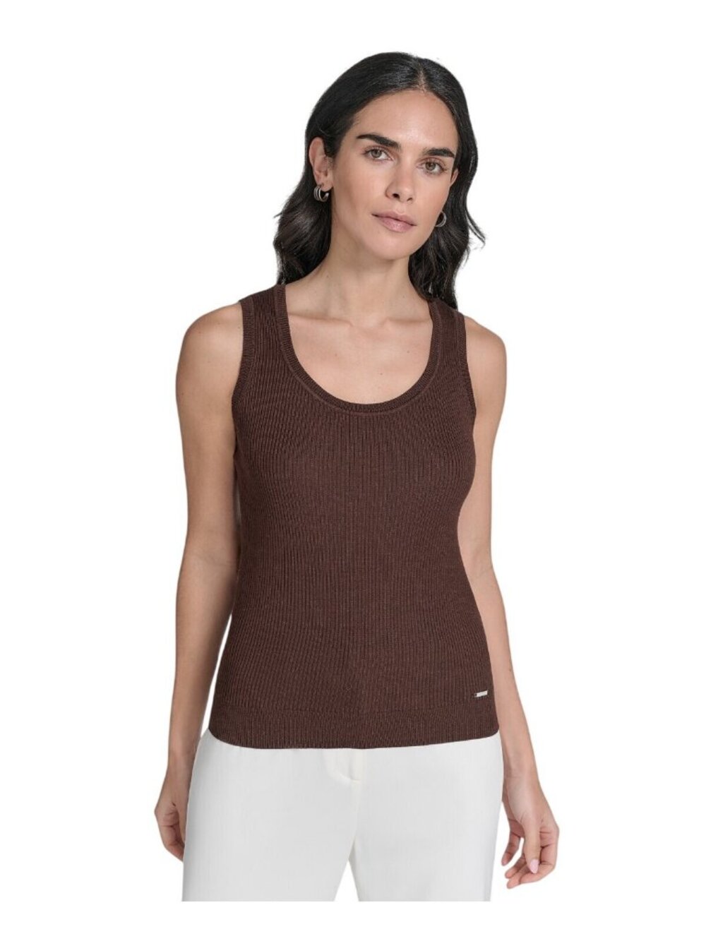 NWT Calvin Klein Scoop Neck Rib Knit Tank Top S55TK65A Toasted Sumac Brown XL